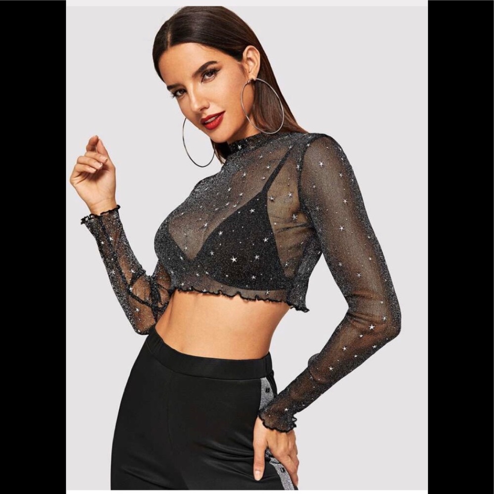 Lettuce Edge Star Glitter Sheer Crop Top - Picture 3 of 6
